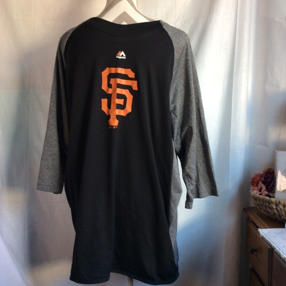 Majestic Men's San Francisco Giants Logo 3/4-Sleeve Raglan Baseball Shirt Sz 2XL